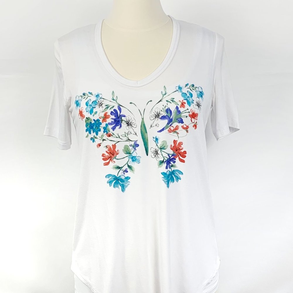 Karen Kane White Short Sleeve Floral Butterfly Top - S